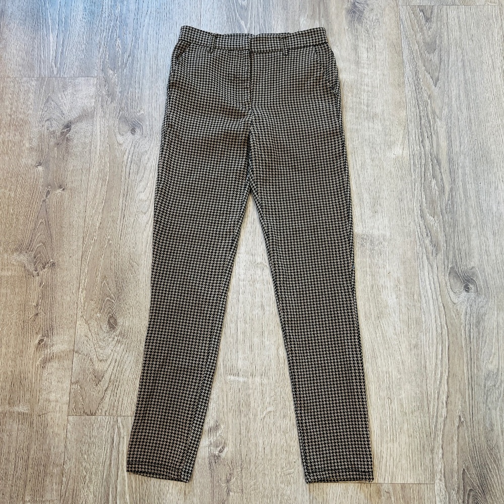 Houndstooth brown black Pants slim Stretch S preppy Career Work Academia twee